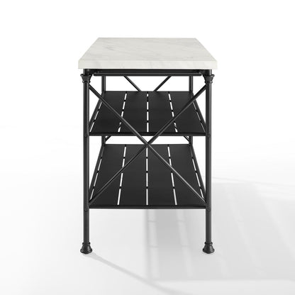 Elegant White Marble Kitchen Island with Sturdy Matte Black Steel Base