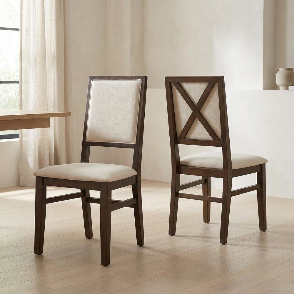 Upholstered Dining Chair Set with Creme Accent - 2 Piece Styling