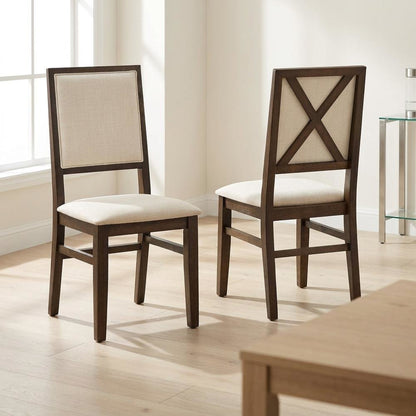 Upholstered Dining Chair Set with Creme Accent - 2 Piece Styling