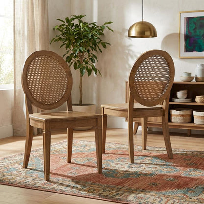 Cane-Back Dining Chair Set with Natural Finish and Comfortable Seating