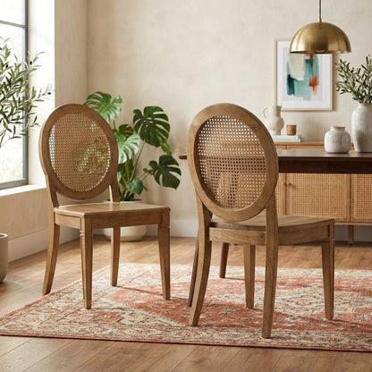 Cane-Back Dining Chair Set with Natural Finish and Comfortable Seating