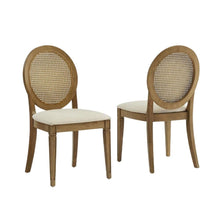 Cane-Back Dining Chair Set with Upholstered Seats and Creme Finish