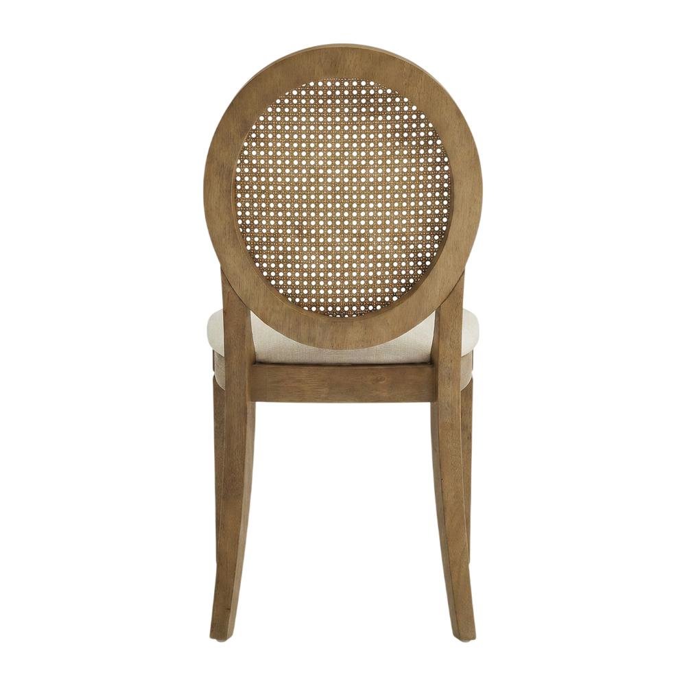 Cane-Back Dining Chair Set with Upholstered Seats and Creme Finish