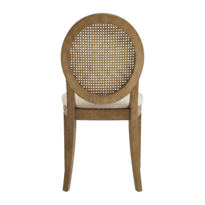Cane-Back Dining Chair Set with Upholstered Seats and Creme Finish