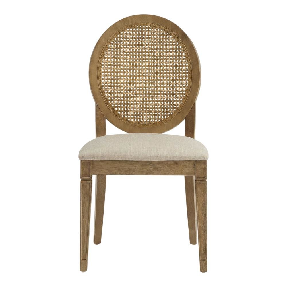 Cane-Back Dining Chair Set with Upholstered Seats and Creme Finish