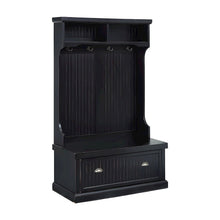 Birch Veneer Hall Tree with Beadboard Panels and Bench Seat, Distressed Black