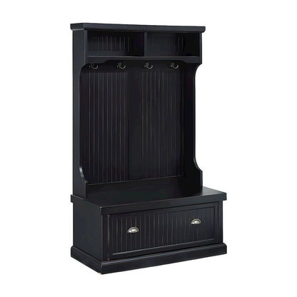 Birch Veneer Hall Tree with Beadboard Panels and Bench Seat, Distressed Black