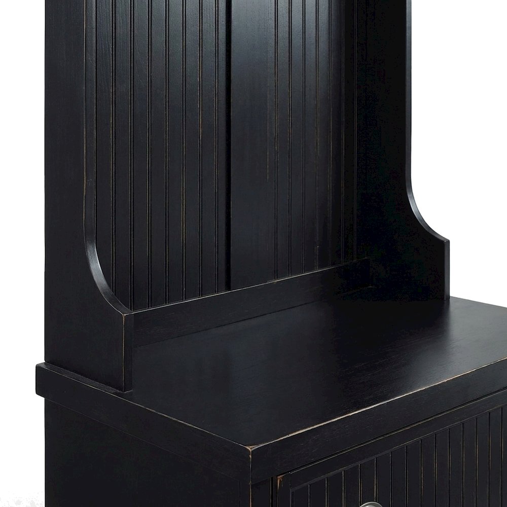 Birch Veneer Hall Tree with Beadboard Panels and Bench Seat, Distressed Black