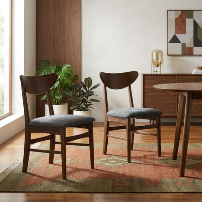 Wood Dining Chairs with Upholstered Seats and Curved Backrest, Set of 2