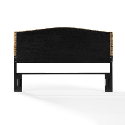 Elegant Brown King Size Headboard with Coastal Banana Leaf Weave Design