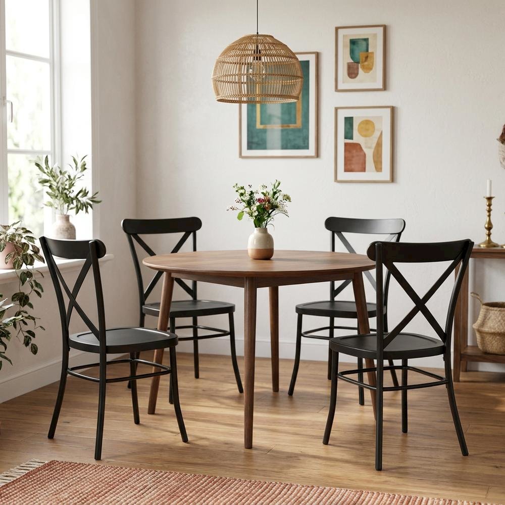 Metal Dining Chair Set in Sleek Finish with Comfortable Back Support