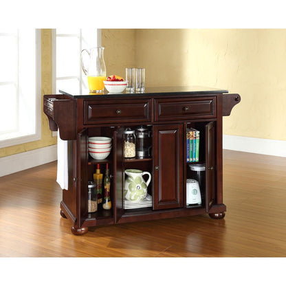 Alexandria Granite Top Full Size Kitchen Island/Cart Mahogany/Black