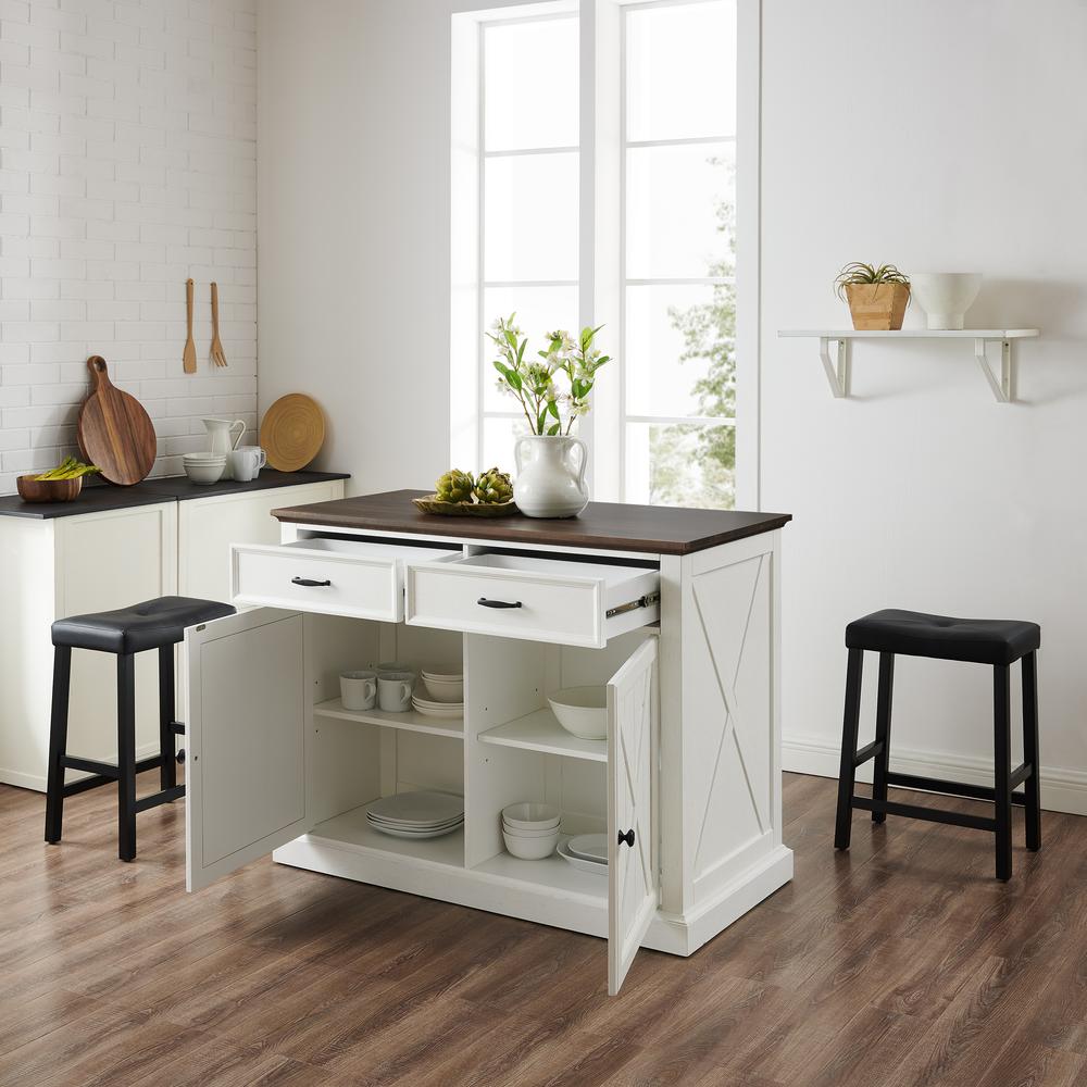 Clifton Kitchen Island W/Uph Saddle Stools - Kitchen Island & 2 Stools
