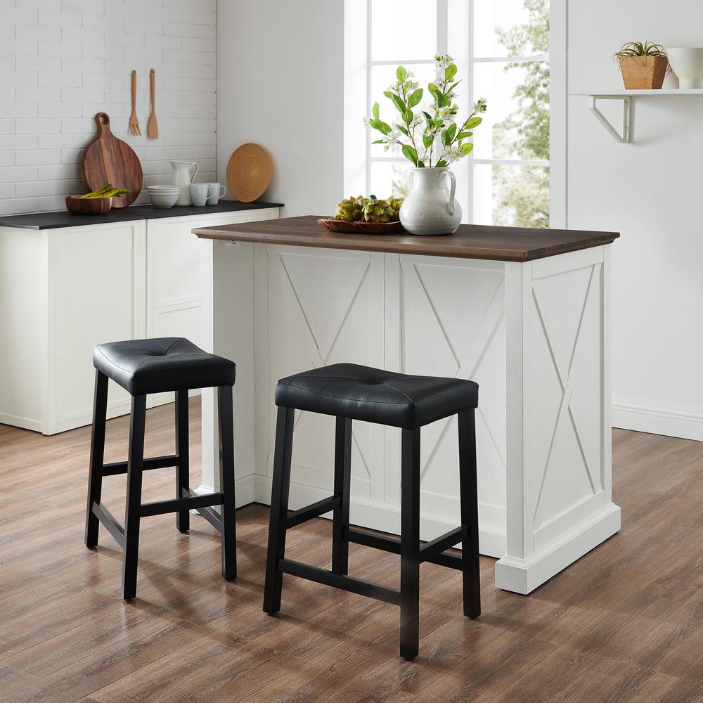 Clifton Kitchen Island W/Uph Saddle Stools - Kitchen Island & 2 Stools
