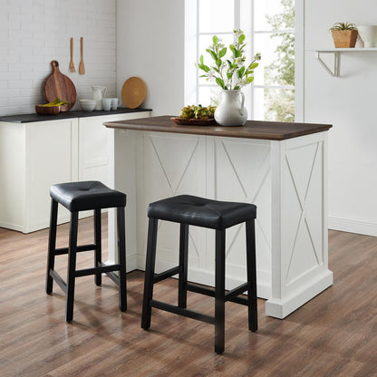 Clifton Kitchen Island W/Uph Saddle Stools - Kitchen Island & 2 Stools