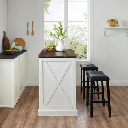 Clifton Kitchen Island W/Uph Saddle Stools - Kitchen Island & 2 Stools