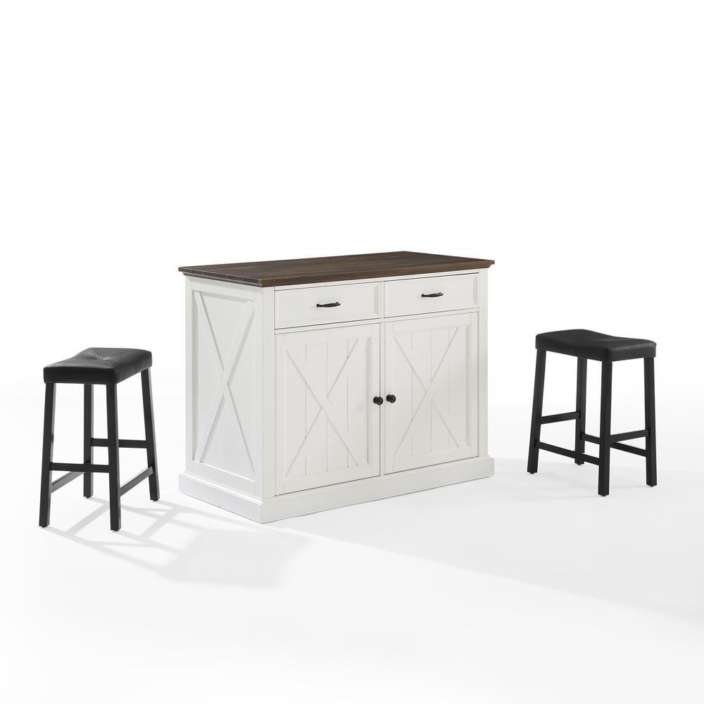 Clifton Kitchen Island W/Uph Saddle Stools - Kitchen Island & 2 Stools