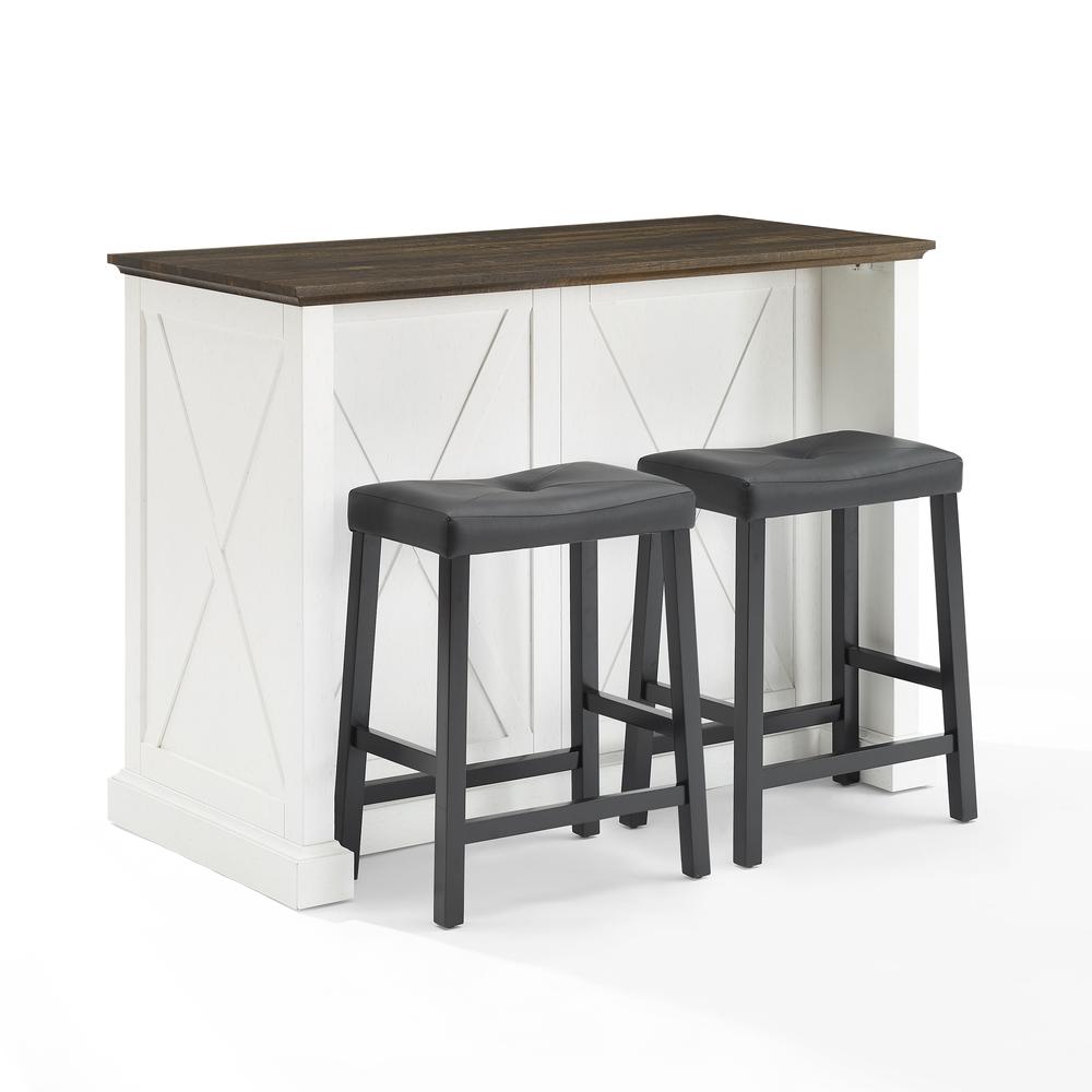 Clifton Kitchen Island W/Uph Saddle Stools - Kitchen Island & 2 Stools