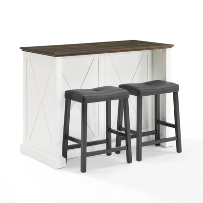 Clifton Kitchen Island W/Uph Saddle Stools - Kitchen Island & 2 Stools