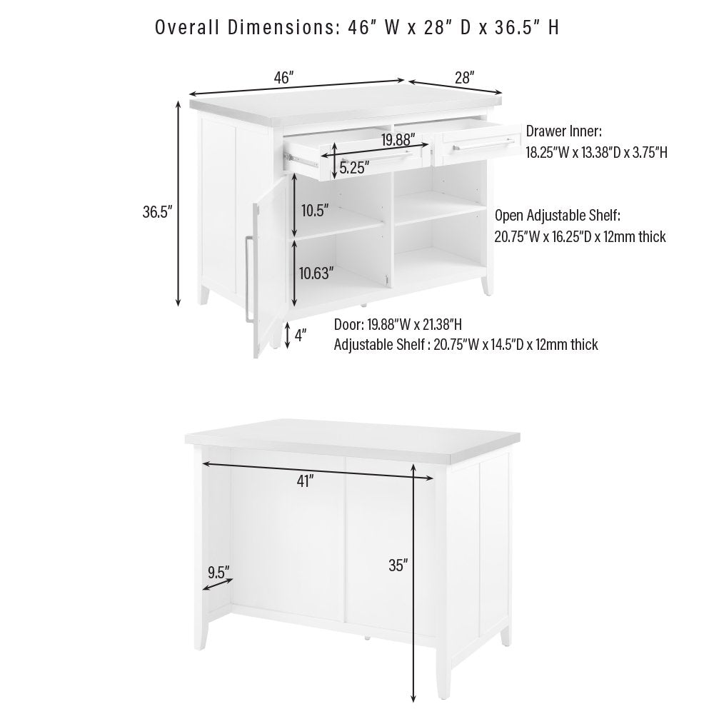Silvia Stainless Steel Top Kitchen Island