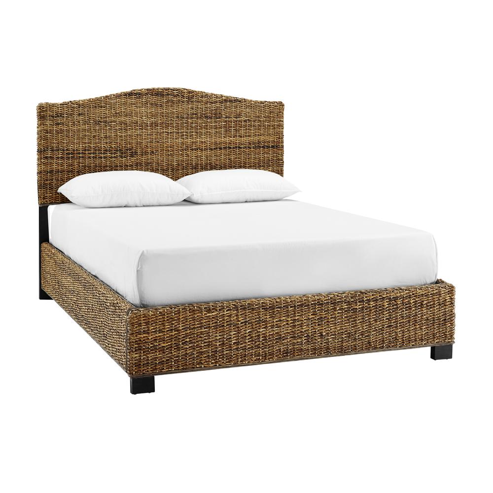 Charming Queen Bed Frame with Arched Headboard and Natural Brown Finish
