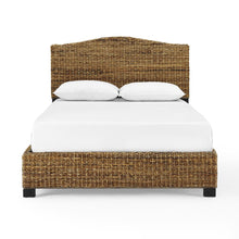 Charming Queen Bed Frame with Arched Headboard and Natural Brown Finish