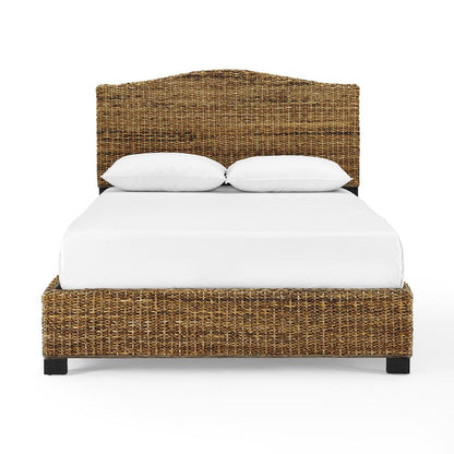 Charming Queen Bed Frame with Arched Headboard and Natural Brown Finish