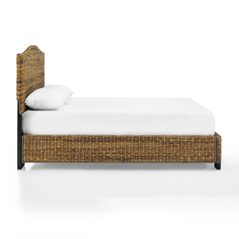Charming Queen Bed Frame with Arched Headboard and Natural Brown Finish