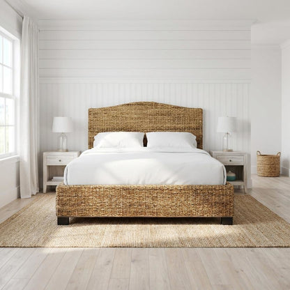 Rattan King Bed Frame with Headboard and Footboard in Natural Finish