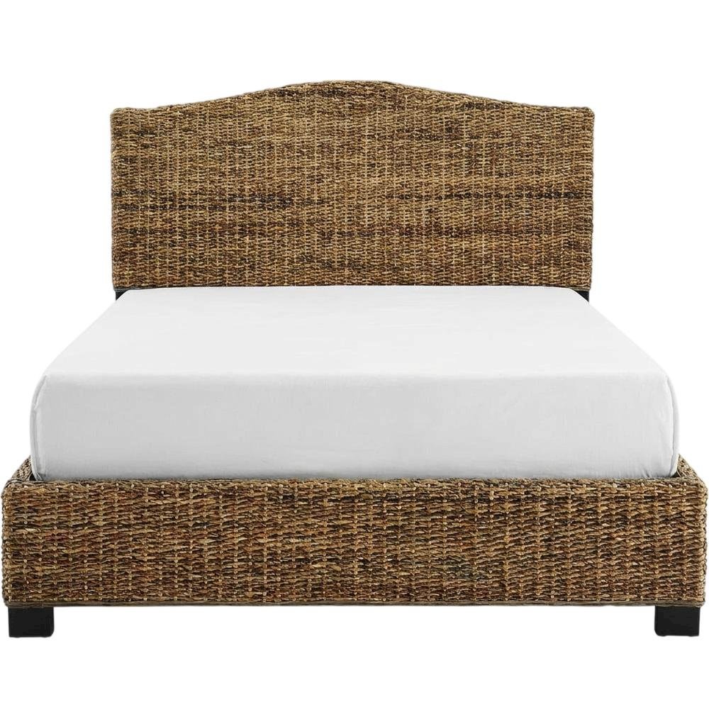 Rattan King Bed Frame with Headboard and Footboard in Natural Finish