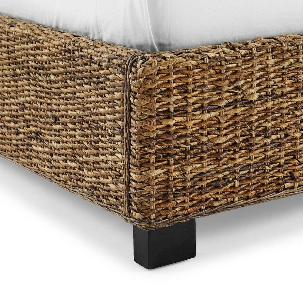 Rattan King Bed Frame with Headboard and Footboard in Natural Finish