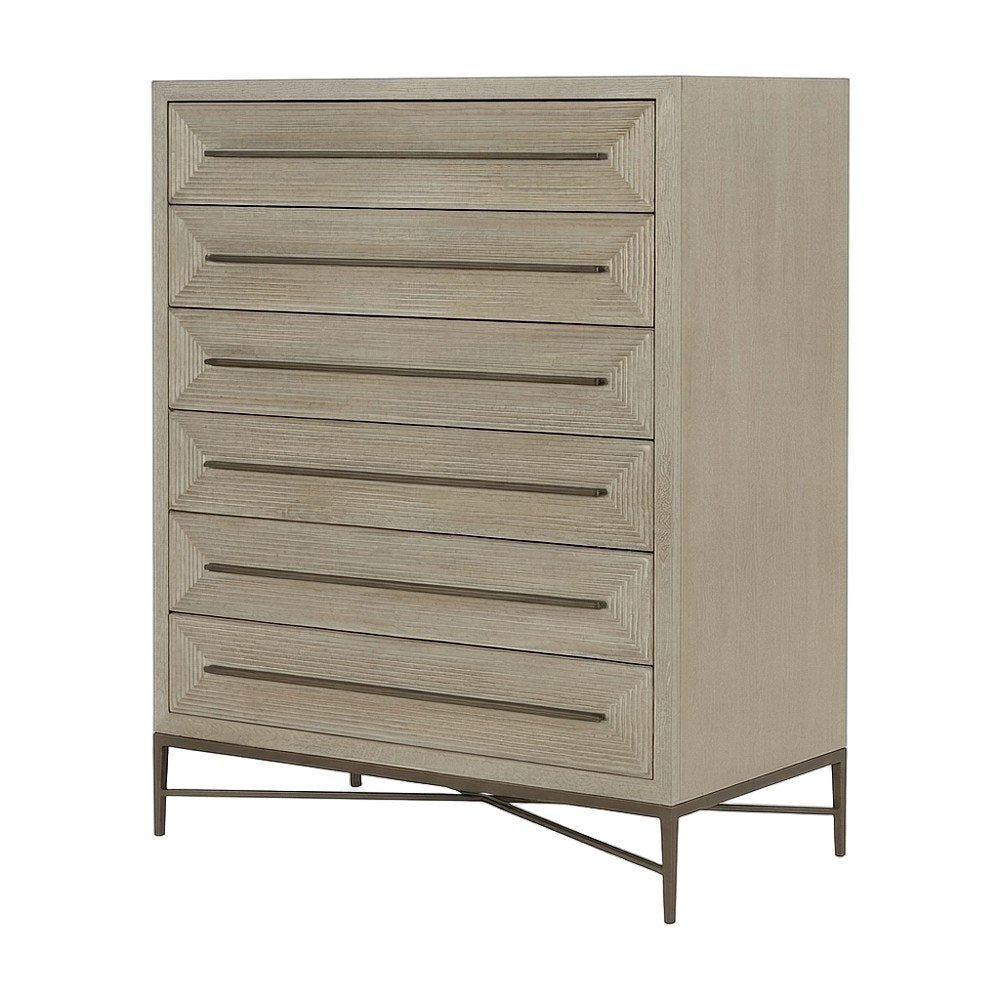 Six-Drawer Tall Filing Cabinet, Veneer and Metal Frame, Beige