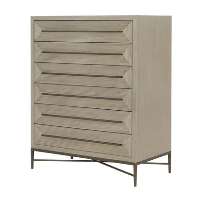 Six-Drawer Tall Filing Cabinet, Veneer and Metal Frame, Beige