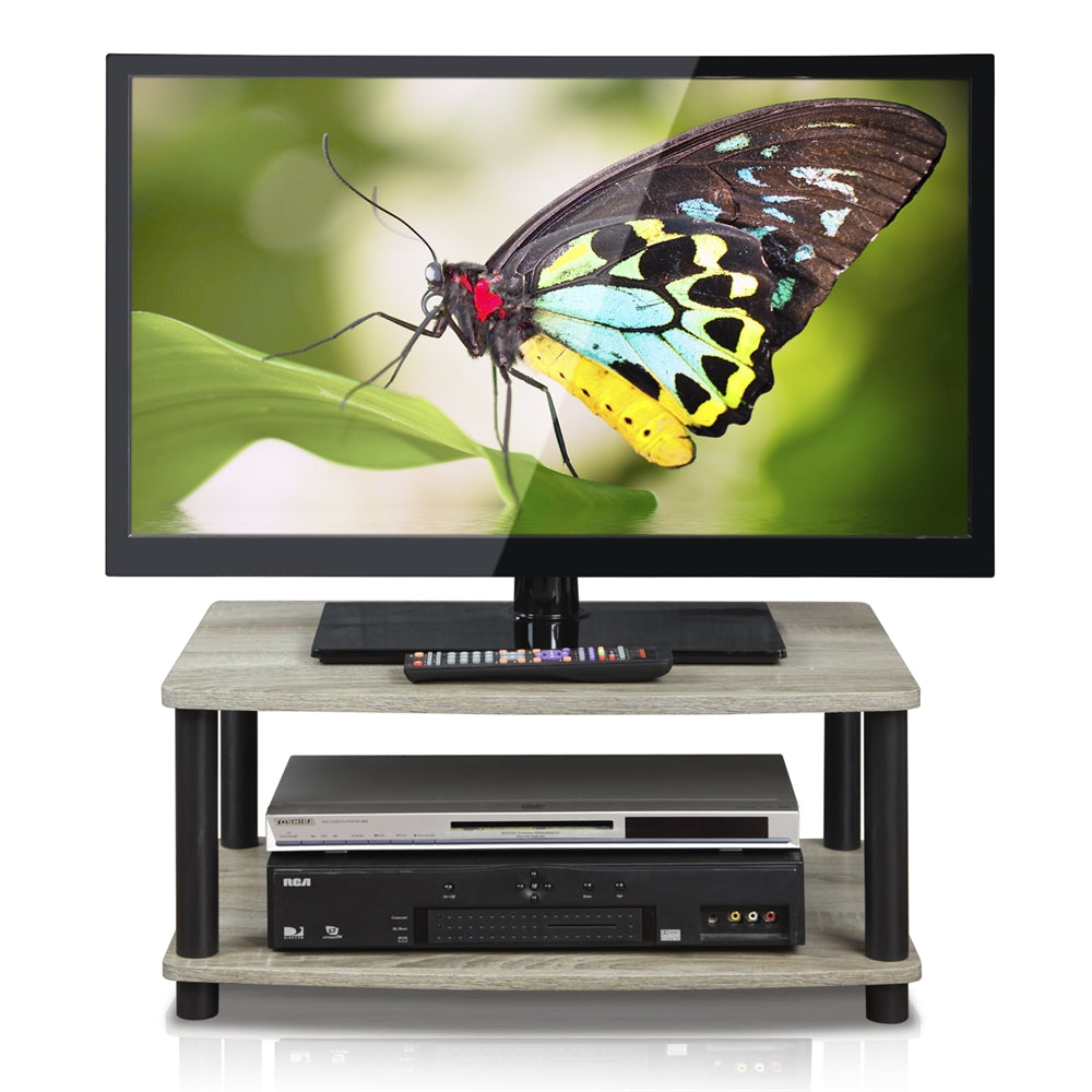 Turn-N-Tube No Tools 2-Tier Elevated TV Stands, Oak Grey/Black