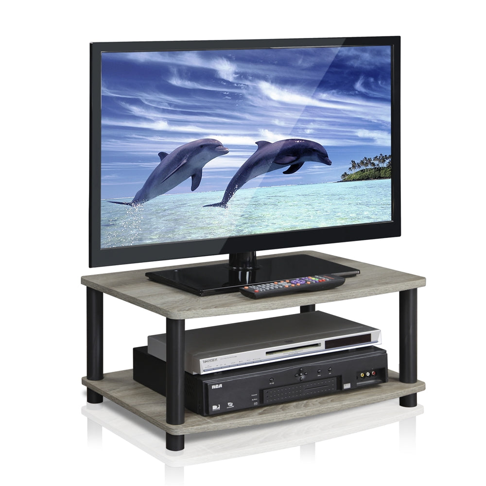 Turn-N-Tube No Tools 2-Tier Elevated TV Stands, Oak Grey/Black