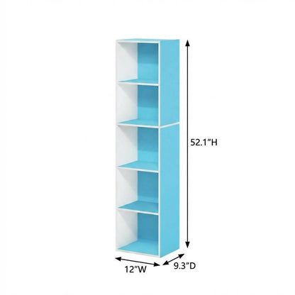 Light Blue Wood 5-Tier Open Bookcase with Spacious Shelves for Storage