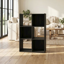 Wood Bookcase in Warm Brown Finish with Multiple Shelves for Storage