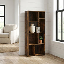 Amber Pine 7-Cube Irregular Bookcase with Storage Organizer and Modern Design