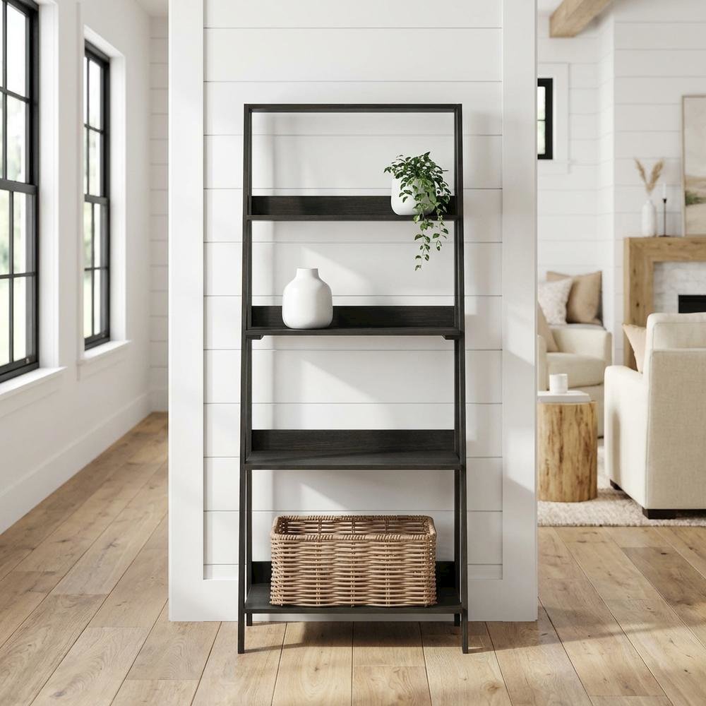 Black 5-Tier Ladder Shelf for Books and Display Storage