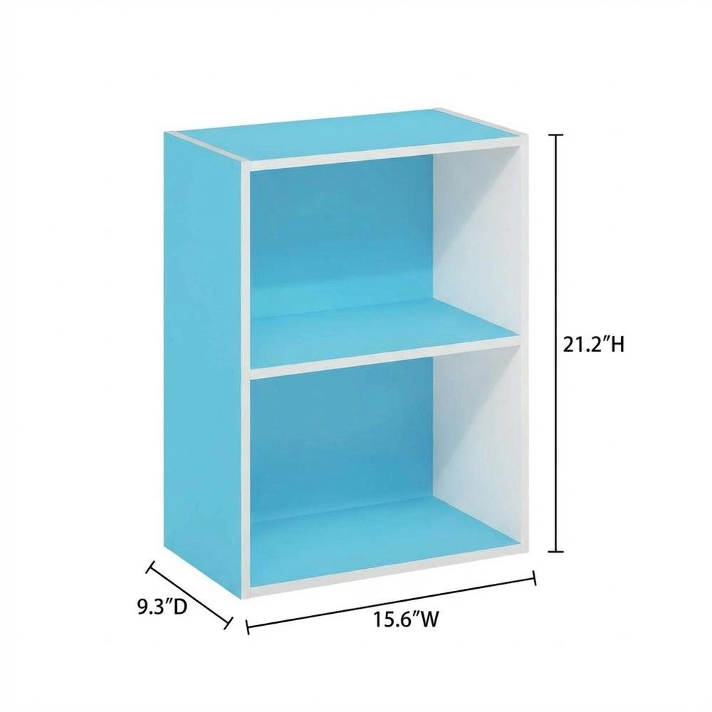 Light Blue 2-Tier Open Shelf Bookcase with Wooden Construction