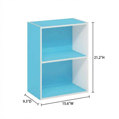 Light Blue 2-Tier Open Shelf Bookcase with Wooden Construction
