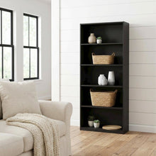 Espresso 5-Tier Bookcase with Adjustable Shelves, Tall Home Library Storage