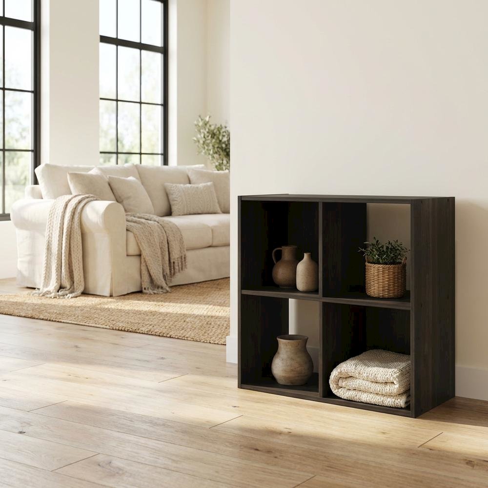 Wooden bookcase in brown with spacious shelving for home organization