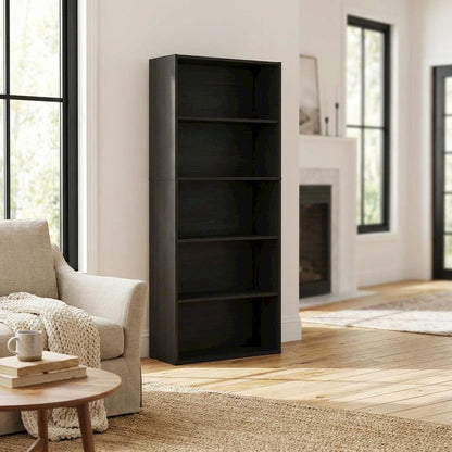 Espresso 5-Tier Bookcase with Adjustable Shelves, Tall Home Library Storage