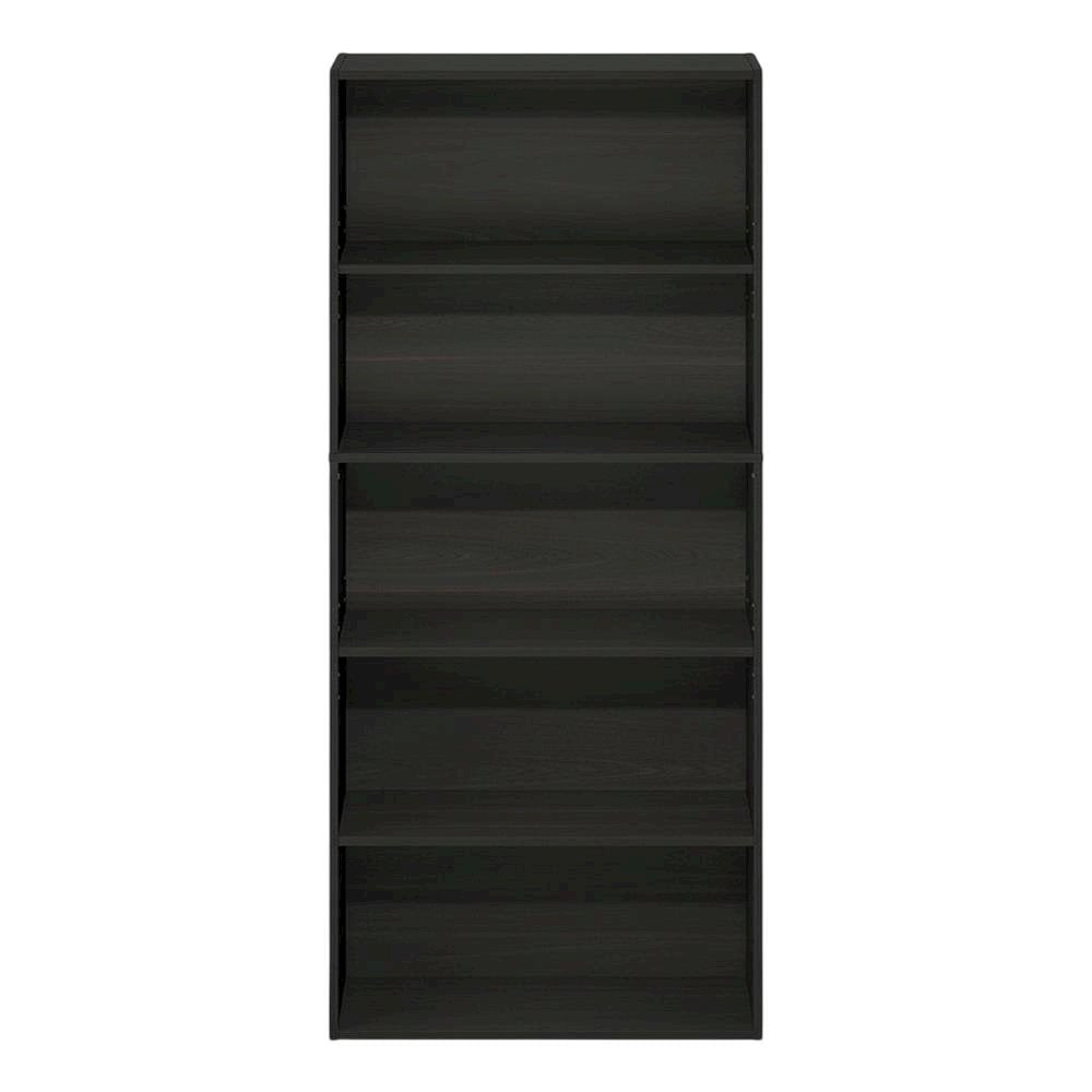 Espresso 5-Tier Bookcase with Adjustable Shelves, Tall Home Library Storage