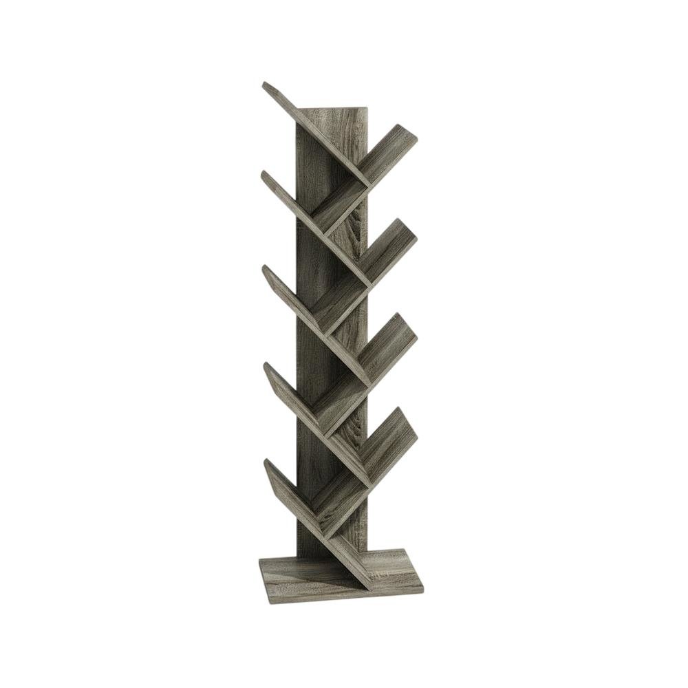 Grey Oak 9-Tier Floor Standing Bookcase with Sturdy Wood Construction