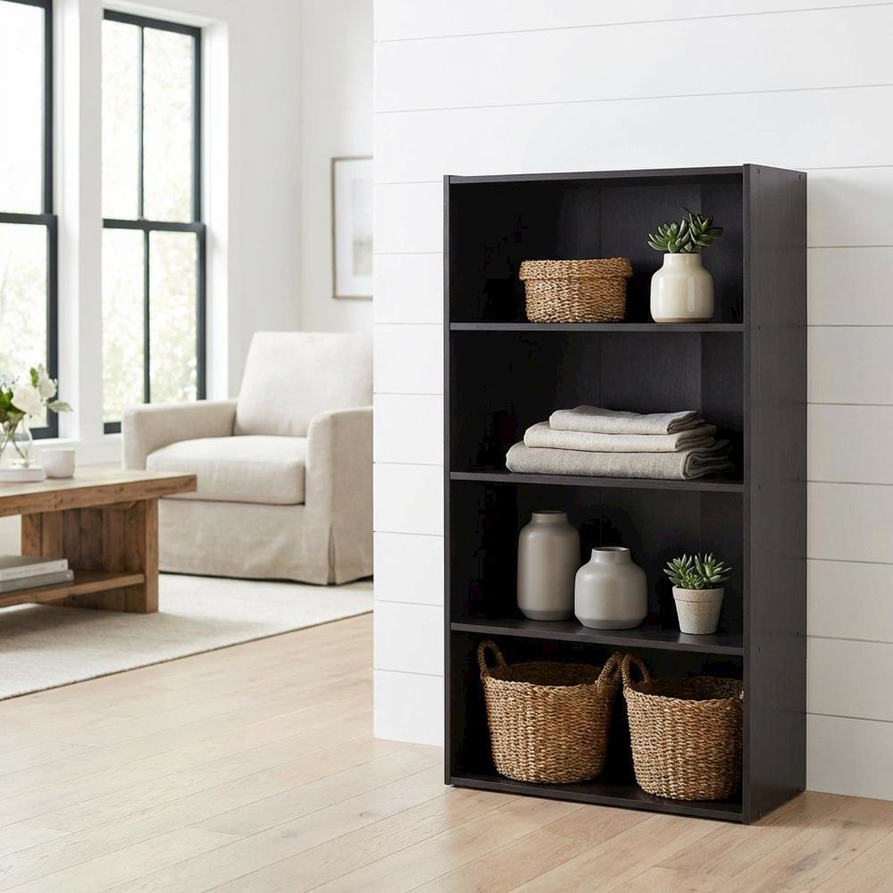 Espresso 4-Tier Open Shelf Bookcase with Spacious Storage
