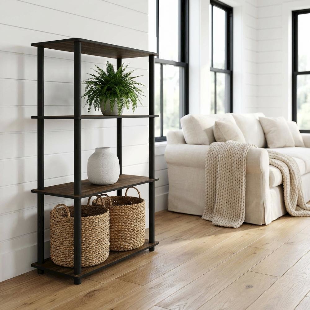 Wood bookcase with open shelving for living room organization