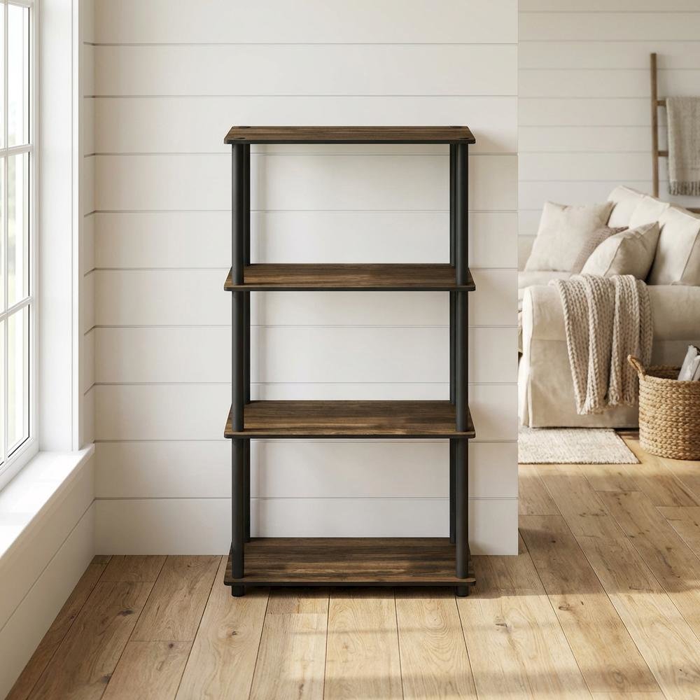 Wood bookcase with open shelving for living room organization