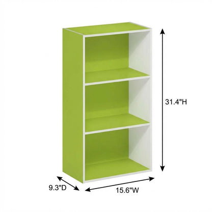 Green 3-Tier Open Shelf Bookcase with Wood Construction for Living Room Storage
